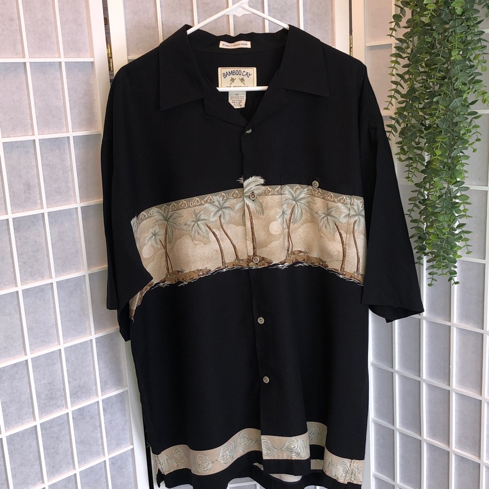 Bamboo Cay Men’s 100% Viscose Rayon Black Hawaiian Shirt in XL
